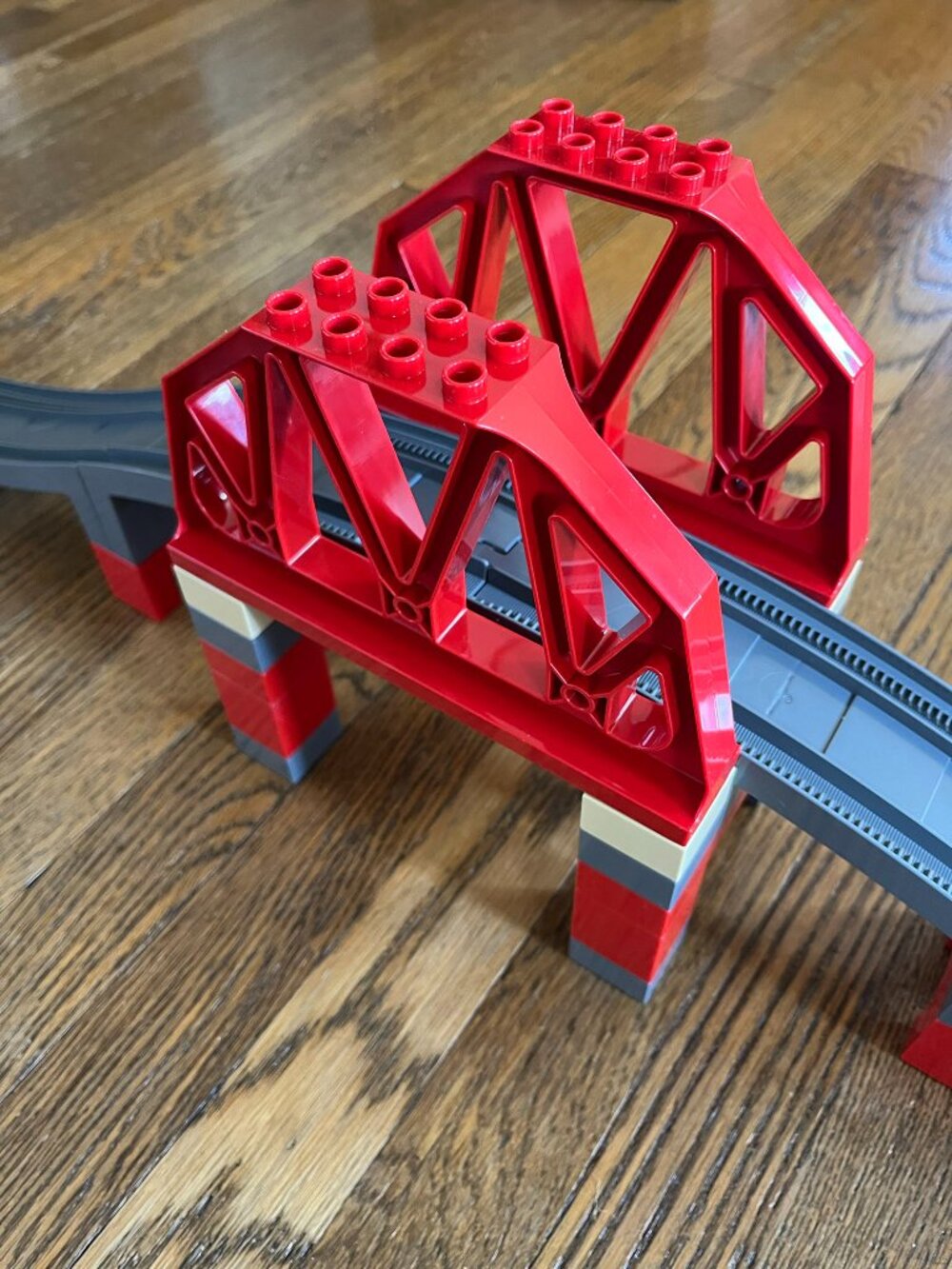Duplo red and gray train bridge set 3774